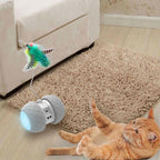 Gato brincando com brinquedo eletrônico giratório interativo que promove diversão e atividade física